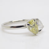 Platinum "Toi et Moi" Lab Grown 1.01ct Pear Fancy Vivid Yellow Diamond with Lab Grown 0.53ct Pear Diamond Ring SKU 7708002