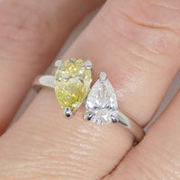 Platinum "Toi et Moi" Lab Grown 1.01ct Pear Fancy Vivid Yellow Diamond with Lab Grown 0.53ct Pear Diamond Ring SKU 7708002