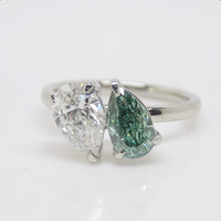 Platinum "Toi et Moi" Lab Grown 1.00ct Pear Fancy Vivid Green Diamond with Lab Grown 1.05ct Pear Diamond Ring SKU 7708004