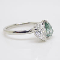 Platinum "Toi et Moi" Lab Grown 1.00ct Pear Fancy Vivid Green Diamond with Lab Grown 1.05ct Pear Diamond Ring SKU 7708004