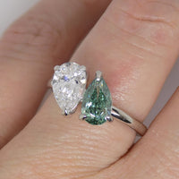 Platinum "Toi et Moi" Lab Grown 1.00ct Pear Fancy Vivid Green Diamond with Lab Grown 1.05ct Pear Diamond Ring SKU 7708004