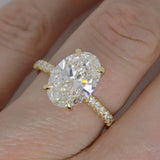 18ct Yellow Gold Talon Claw Oval Lab Grown Diamond, Lab Grown Diamond Shoulders & Hidden Halo 3.28ct SKU 7711001
