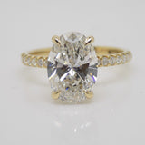 18ct Yellow Gold Talon Claw Oval Lab Grown Diamond, Lab Grown Diamond Shoulders & Hidden Halo 3.28ct SKU 7711001