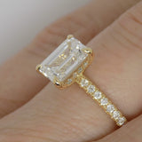 18CT Yellow Gold Emerald Cut Lab Grown Diamond & Lab Grown Diamond Shoulders/Hidden Halo 2.26ct SKU 7711009