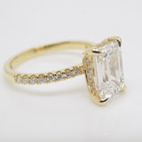 18CT Yellow Gold Emerald Cut Lab Grown Diamond & Lab Grown Diamond Shank/Hidden Halo 3.28ct SKU 7711010