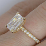 18CT Yellow Gold Emerald Cut Lab Grown Diamond & Lab Grown Diamond Shank/Hidden Halo 3.28ct SKU 7711010