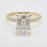 18CT Yellow Gold Emerald Cut Lab Grown Diamond & Lab Grown Diamond Shank/Hidden Halo 3.28ct SKU 7711010