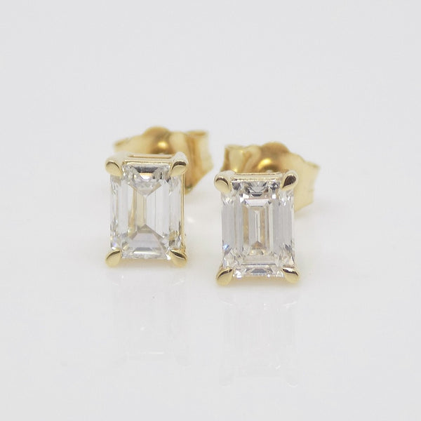 18ct Yellow Gold Emerald Cut Lab Grown Diamond Stud Earrings SKU 7743856 1.05CT