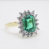 9ct Yellow Gold Emerald Cut Lab Grown Emerald and Lab Grown Diamond Halo Ring SKU 7754001
