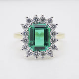 9ct Yellow Gold Emerald Cut Lab Grown Emerald and Lab Grown Diamond Halo Ring SKU 7754001