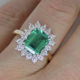 9ct Yellow Gold Emerald Cut Lab Grown Emerald and Lab Grown Diamond Halo Ring SKU 7754001