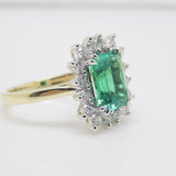 9ct Yellow Gold Emerald Cut Lab Grown Emerald and Lab Grown Diamond Halo Ring SKU 7754001