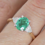 9CT Yellow Gold Oval Cut Lab Grown Emerald and Trillion Lab Grown Diamond Sides SKU 7754008
