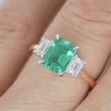 9CT Yellow Gold Emerald Cut Lab Grown Emerald and Lab Grown Octagon Side Diamonds SKU 7754009