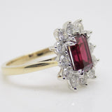 9CT Yellow Gold Emerald Cut Lab Grown Ruby and Lab Grown Diamond Halo Ring SKU 7756005