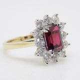 9CT Yellow Gold Emerald Cut Lab Grown Ruby and Lab Grown Diamond Halo Ring SKU 7756005