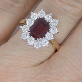 9CT Yellow Gold Emerald Cut Lab Grown Ruby and Lab Grown Diamond Halo Ring SKU 7756005