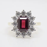 9CT Yellow Gold Emerald Cut Lab Grown Ruby and Lab Grown Diamond Halo Ring SKU 7756005