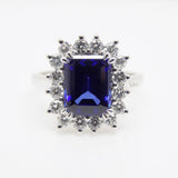 9ct White Gold Emerald Cut Lab Grown Sapphire and Lab Grown Diamonds SKU 7757002