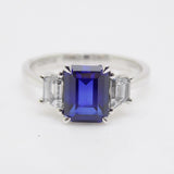 9ct White Gold Emerald Cut Lab Grown Sapphire and Lab Grown Diamonds SKU 7757004