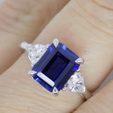 9ct White Gold Emerald Cut Lab Grown Sapphire and Lab Grown Diamonds SKU 7757005