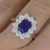 9CT White Gold Emerald Cut Lab Grown Sapphire and Lab Grown Diamond Halo SKU 7757006