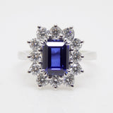 9CT White Gold Emerald Cut Lab Grown Sapphire and Lab Grown Diamond Halo SKU 7757006