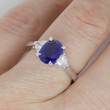 9CT White Gold Oval Cut Lab Grown Sapphire and Trillion Lab Grown Diamonds SKU 7757008