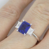 9ct White Gold Emerald Cut Lab Grown Sapphire and Lab Grown Octagon Side Diamonds SKU 7757009
