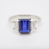 9ct White Gold Emerald Cut Lab Grown Sapphire and Lab Grown Octagon Side Diamonds SKU 7757009