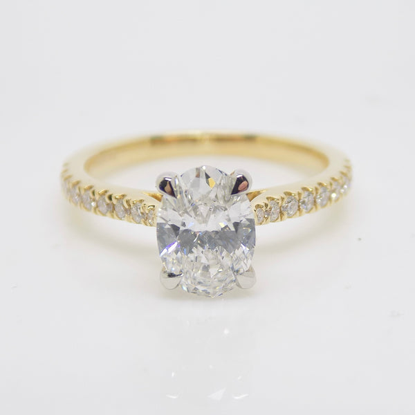 18ct Yellow Gold Oval Cut Lab Grown Diamond, Diamond Shoulders Engagement Ring 1.35ct SKU 7707050