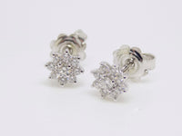9ct White Gold Round Brilliant Diamonds Flower Cluster Stud Earrings 0.30ct SKU 1642020