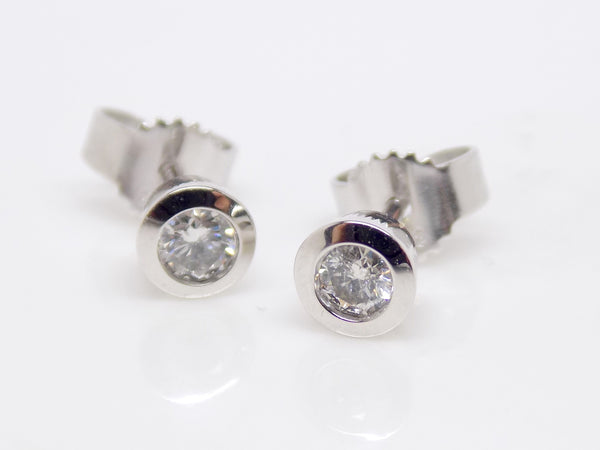 9ct White Gold Rubover Round Brilliant Diamond Earrings 0.20ct SKU 1642036
