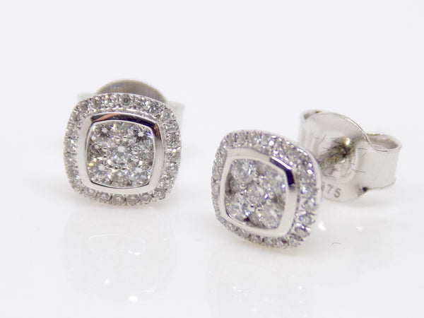 9ct White Gold Square Diamond Cluster Earrings 0.24ct SKU 1642046