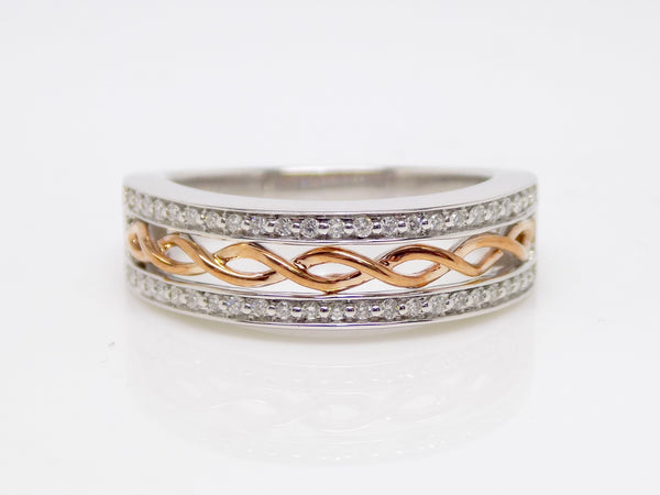 9ct 2 Tone Rose and White Gold Celtic Style Wedding/Eternity Ring 0.15ct SKU 4501056