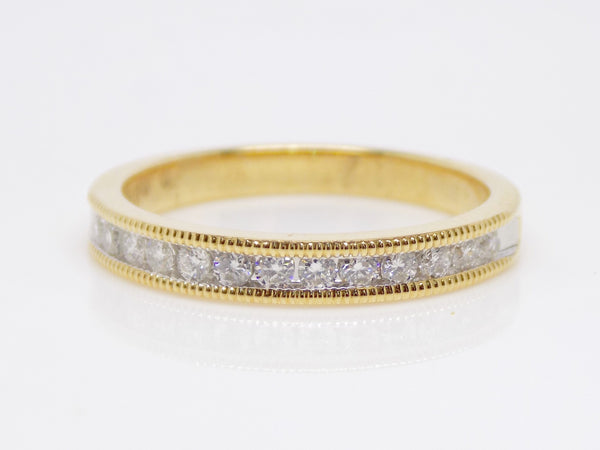 9ct Yellow Gold Round Brilliant Diamonds Milgrain Edge Wedding/Eternity Ring 0.28ct SKU 4501103