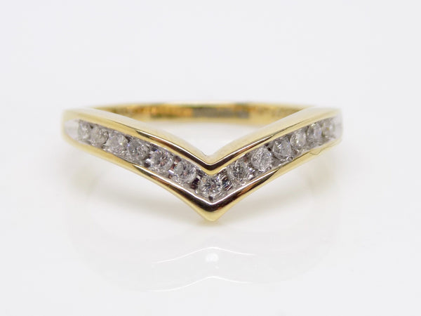 9ct Yellow Gold Channel Set Round Brilliant Diamonds Wishbone Wedding/Eternity Ring 0.15ct SKU 4505005