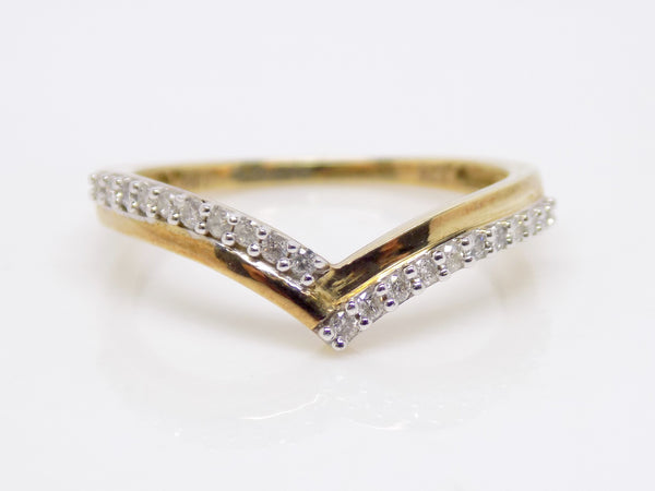 9ct Yellow Gold Claw Set Round Brilliant Diamond Fancy Wishbone Wedding/Eternity Ring 0.15ct SKU 4505034