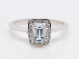 9ct White Gold Rectangle Aquamarine Diamond Halo Engagement Ring SKU 5206012
