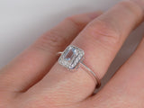 9ct White Gold Rectangle Aquamarine Diamond Halo Engagement Ring SKU 5206012
