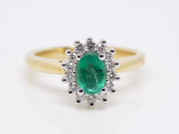 9ct Yellow Gold Oval Cut Emerald Diamond Halo Engagement Ring SKU 5406006