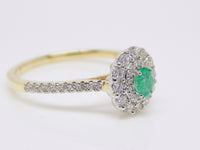 9ct Yellow Gold Oval Emerald Double Diamond Halo Diamond Shoulders Ring SKU 5406010