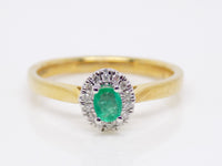 9ct Yellow Gold Oval Cut Emerald Diamond Halo Engagement Ring SKU 5406043