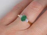 9ct Yellow Gold Oval Cut Emerald Round Brilliant Diamonds 3 Stone Engagement Ring SKU 5406044