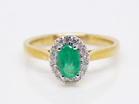 9ct Yellow Gold Oval Cut Emerald Halo Diamond Engagement Ring SKU 5406046