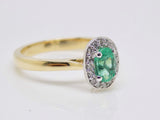 9ct Yellow Gold Oval Emerald Diamond Halo Ring SKU 5406047