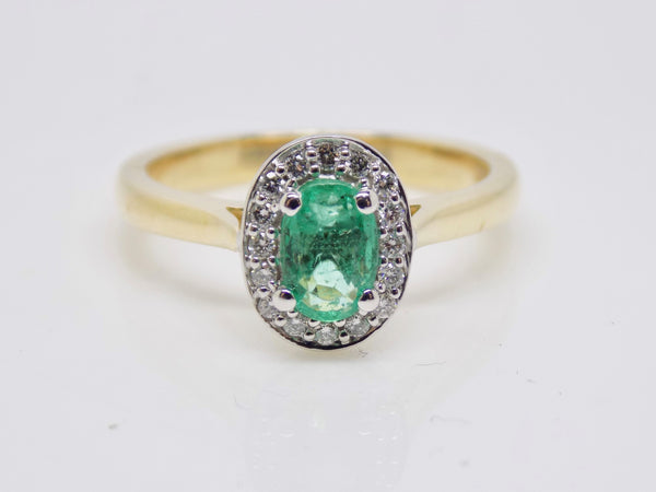 9ct Yellow Gold Oval Emerald Diamond Halo Ring SKU 5406047