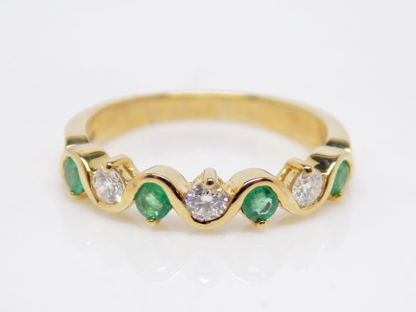 9ct Yellow Gold Round Cut Emerald and Diamond Fancy Wedding/Eternity Ring SKU 5406048