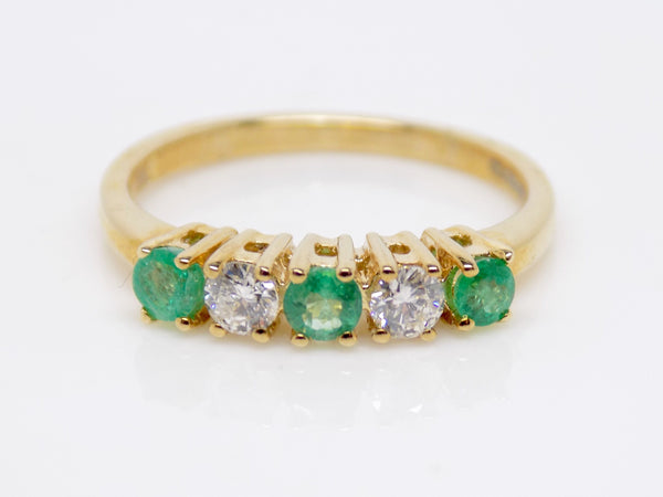 9ct Yellow Gold Round Cut Emerald and Diamond 5 Stone Wedding/Eternity Ring SKU 5406049