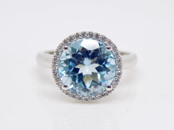 9ct White Gold Round Blue Topaz Diamond Halo Ring SKU 5506001